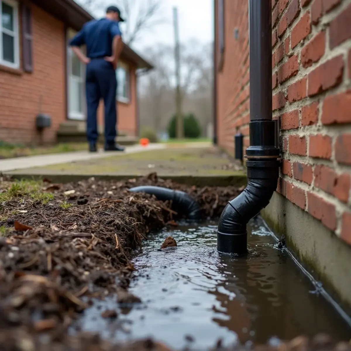 Sump discharge pipe ending right next to a house foundation in Illinois